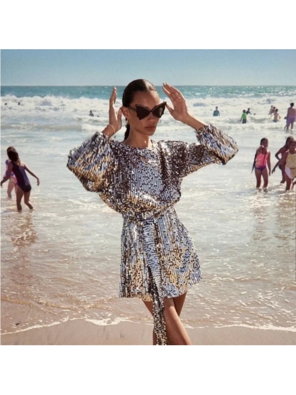 Zara long sleeve sequin dress with sequin belt/ sash FANCY